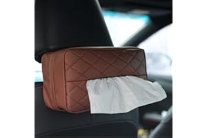 Qirc PU-Leder-Auto-Tücherhalter, Auto-Rücksitz-Kopfstütze, hängende Taschentuchboxen, Auto-Serviettenbox-Halter für universelles, großer Taschentuchspender passend für 120 Taschentücher pro Box(braun)