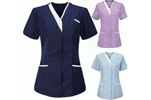 POLPQED Ropa de Trabajo para Mujer T-Shirt Tops Manga Corta Cuello V Uniformes Sanitarios Señora Casaca Sanitaria Dama para Dentistas, Médicos, Veterinarios Casual Camiseta Blusa de Sólido Rosa XXL
