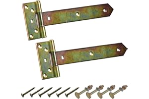 BRESKO Kreuzgehänge verzinkt T-Bänder Scharnier Torband Ladenband Türbänder Werfgehänge schwer 2er Set mit Schrauben (Gelb, 250x45x90x3 mm)