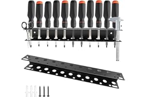 WJUAN Étagère murale outils 40 cm épaissi 1,5 mm | 21 trous & 2 fentes pour pied à coulisse | Support tournevis pour garage & atelier