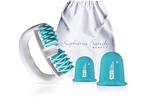 ‎STEPHANIE FRANCK BEAUTY Stephanie Franck Beauty Cellulite Massage Premium – Massageroller & 2 Schröpfgläser (5,5 & 7 cm) – Set für glatte Haut & Körperstraffung – inkl. Baumwollbeutel, Türkis