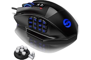 UtechSmart Venus - Ratón láser USB para juegos MMO, de alta precisión (18 botones programables, 16400 dpi), color negro