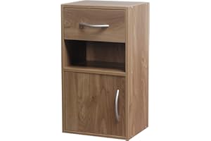 URBNLIVING 1 Door 1 Drawer Wooden Bedroom Bedside Cabinet Shelf Nightstand Side Table Unit (Oak)