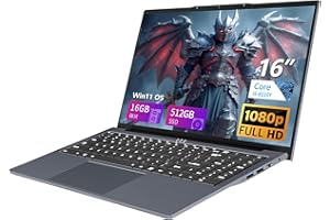 AUKABREX Ordenador Portátil 16 Pulgadas, Core i5-8210Y CPU, Win11 Pro PC Portátil 16GB RAM 512GB SSD, Clavier Rétroéclairé, 1200P FHD Pantalla Laptop, (Mini-HDMI+USB3.0+Type-C+Webcan+WIFI5+5800mah Battery)