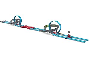 Driven by Battat – Turbo Dash – 28pc Drag Race Track Playset with Loops and 2 Pullback Toy Cars – Race Tracks and Toys for Kids Aged 3 and Up