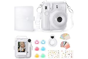 Rieibi Accessories for Fujifilm Instax Mini 12, Gift Bundle Includes Clear Instax Mini 12 Case with Strap, Mini Photo Album, Selfie Mirror, DIY Stickers, Color Filter (No Camera) - White