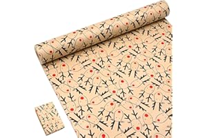 OTMVicor Rouleau de papier cadeau de Noël de 15 m, papier kraft recyclable imprimé avec de jolis bois de cerf pour emballage cadeau d'anniversaire, de mariage, de Noël
