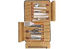 TOURBN TOURBON Chefs Knife Roll Bag 12 Slots Waxed Canvas and Leather Knife Carry Case Portable Kitchen Tool Organizer