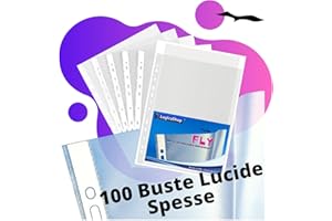 LogicaShop Fly Buste Forate Trasparenti per Raccoglitori ad Anelli A4, Cartelline Plastica (Lucide, 100 Pezzi)