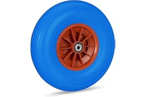 Relaxdays Roue de brouette Caoutchouc 4.00-6, de Rechange axe, increvable, essieu, 3 adaptateurs, 100 kg, Bleu-Rouge