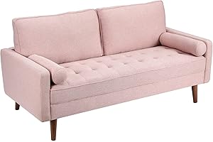 ‎VESGANTTI Vesgantti Sofa 3 Sitzer, Moderne 3er Sofa mit 2 Wurfkissen, Leinenstoff Couch mit Armlehne, Knöpfen Sitzkissen Gästesofa für Wohnzimmer/Schlafzimmer/Wohnung/Büro, 173 x 77 x 84CM, Rose