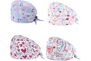 Ziyonix 4 Piezas Gorro Quirofano, Ajustables Gorros Enfermera con Botón y Banda de Sudor de Algodón Variedad de Patrones de Impresión Adecuado para Médicos Chefs Gorros de Ducha Domésticos