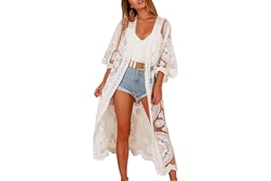 JDiction Damen Badeanzug Cover Up Badeanzug Kimono Langes Strandkleid Blumenspitze Bikini Schwimmbekleidung