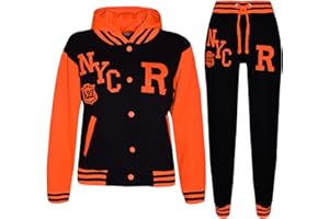 A2Z 4 Kids Mädchen Schwarz und Neon Rosa Baseball Trainingsanzug NYC Jacke und Hose Sport Mit Kapuze Unten Jogger Alter 2-13 Jahre