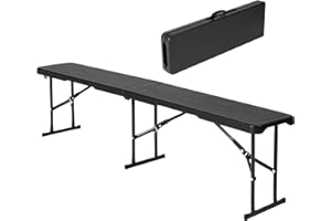 NOVECRAFTO Durable 6ft Folding Bench Seat - L 70.87’’ x W 11.02’’ x H 16.93’’ (180 x 28 x 43 cm) - Portable Black Plastic Bench with Convenient Carry Handle - Perfect for Garden, Picnic, Party, and Camping