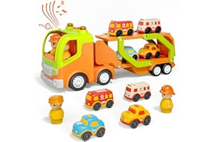 Wanborns Auto Spielzeug für 18M+ 2 3 4 5 Jahre alte Kinder, 60cm Reibung angetrieben Kinder Spielen LKW mit 4pcs kleine Auto, Wahl für Weihnachten, Geburtstag