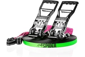 SPIDER SLACKLINE LKS02 - Kit Longline Fly Line 35, Slackline 30 m, Deux cliquets Hummer, Sangle 2,5 m, Sac Inclus - Kit Complet pour slackliners