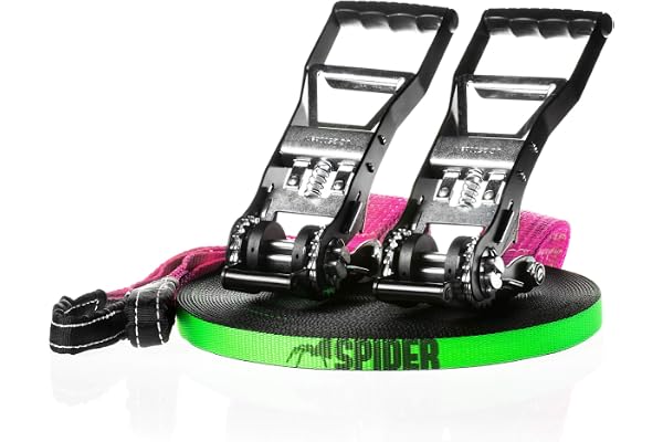 SPIDER SLACKLINE LKS02 - Kit Longline Fly Line 35, Slackline 30 m, Deux cliquets Hummer, Sangle 2,5 m, Sac Inclus - Kit Complet pour slackliners