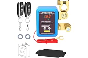 PUISENO Disjoncteur de batterie 12 V avec télécommande, interrupteur de batterie 12 V 240 A avec indicateur de tension et 2 télécommandes Kill Switch anti-vol pour moto, voiture, camping-car, bateau, yacht