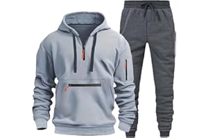 Qixiu 2 Piece Tracksuit Mens Plus Size Hoodie Tracksuit Mens Full Set Solid Long Sleeve Printed Jogging Suits Fall Sweatpants Set Winter Casual Men's Sportswear Sweatshirt Suit Sale