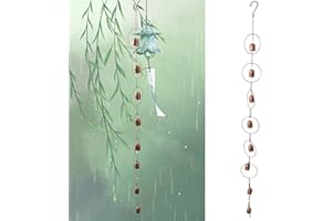 NATUDECO Hanging Rain Chime Metal Rain Chain Garden Wind Chimes Decorative Bell Musical Rain Catcher Gutter Chains Good Luck Chimes for Drainage Home Outside Temple 3.94ft