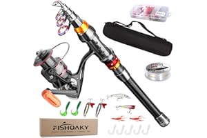 Canna da Pesca Spinning, FISHOAKY Fibra di Carbonio Canne Pesca Telescopica per Acqua Salata & Acqua Dolce | Bambini e Adulti | Barca, Surf, Lago, Daiwa, Diga, Mare, Junior