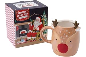 CGB GIFTWARE Tazza natalizia in ceramica con renna Rudolph, per caffè, tè, cioccolata calda, con scomparto per biscotti, in confezione regalo, GB05172