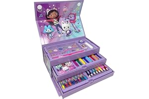 CERDÁ LIFE'S LITTLE MOMENTS Maletín de Arte Gabby’s Dollhouse con Lápices, Ceras, Rotuladores y Acuarelas - Set Creativo Infantil Completo con Cajones Organizadores para Niñas Fans de Gabby’s Dollhouse