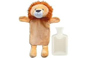 LOVEXIU Borsa Acqua Calda,750 ml Borsa Acqua Calda Peluche,Scaldamani e Scaldapiedi Multiuso per L'inverno, con un Grazioso Design a Forma di Animaletto di Peluche, Regalo Creativo per Bambini (Leoncino)
