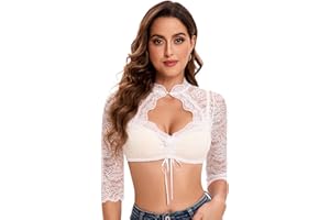 Goxozzy Dirndl Bluse Damen Oktoberfest Trachtenbluse Klassisch Elegant Langarm in Weiß und Schwarz Größe 34-44