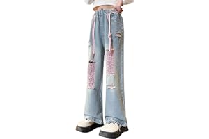 Happy Cherry Jeans Fille Rétro Jambe Large Cargo Pantalons Pattes Elastique y2k Pants y2k Pants y2k Pants Pants 5-15ans