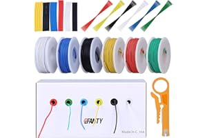 EFANTY 22AWG Electrical Wire, Flexible Silicone Tinned Copper Wire Hook up Wire Kit PVC Coated Copper Wires (6 Different Colored 10 Meter Spools) 33ft Stranded Wire High Temperature Resistance