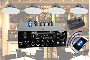 UNKNOWN Cafe Restaurant Bluetooth Amplifier and 4 Waterproof Ceiling Speaker System with Zone Control by Digitalis Audio (4 Speaker Set with Zone Switch and 20m Cable)