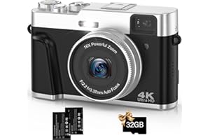 OIADEK Appareil Photo numérique, 4K 48 MP avec Carte mémoire de 32 Go, Zoom numérique 16x, Appareil Photo Compact de 7,1 cm avec Tableau de Bord Rotatif et viseur pour Adolescents