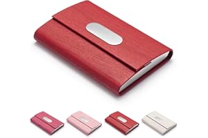 FACATH Business Card Holder, PU Leather Slim Business Card Case - Business Card Carrier ID Case/Wallet Pocket Business Name Card Holder for Women and Men - Red