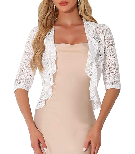 Donna Uncinetto Corto Coprispalle Pizzo Bolero Cardigan