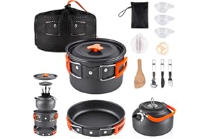 aiGear Set di Pentole da Campeggio | Alluminio Leggero Portatile | Pieghevole Pentola Attrezzatura da Campeggio | Kit di Utensili da Cucina da Viaggio All'aperto | per Picnic Escursionistico