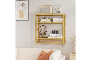 Easyhomie Adjustable Bamboo Wall Shelf, Three Tier Multifunctional Bathroom Shelf & Kitchen Shelf & Plant Shelf & Book Shelf & Living Room Display Shelf, Wall-Mounted or Free Standing