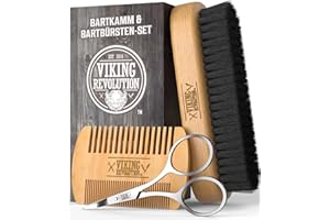 ‎VIKING REVOLUTION Viking Revolution - Bartkamm & Bartbürste Set Für Männer - Natürliche Bart bürste Wildschweinborsten & Dual-action-birnenholzkamm Mit Samt-reiseetui - Geschenke Für Männer