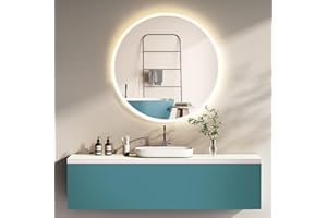 ‎HOKO HOKO Design Badspiegel rund 60 cm Malaga mit Metall Rahmen Weiß. Runder Bad Wandspiegel LED beleuchtet + Touch Schalter + LED Licht Wechsel-Warmweiß-Kaltweiß-Neutral
