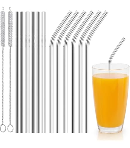 15 Pailles Réutilisables Inox - Avec Embouts Silicone Et Brosse - Écologiques Et Pratiques
