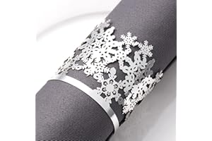 MORGIANA 50 Anneaux pour Serviettes en Papier, Anneaux pour Serviettes Jetables, Porte-Serviettes Jetables pour Décoration de Table pour Mariage, Fête de Noël et Dîner. (Flocon de Neige argenté)