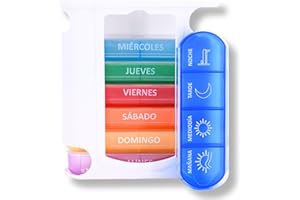 MEDIPILL - Tower Dose Pastillero Semanal Español | Organización Semanal de Medicamentos | 7 días | 4 Momentos de Toma al Día | 28 Compartimentos | Libre BPA | Una pieza | Arcoíris | MED-S28T-A-E