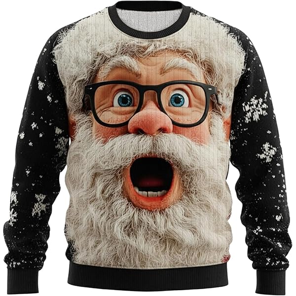 Pull De Noël Drôle Pour Hommes - Impression 3D Père Noël, Col Rond, Coupe Oversize