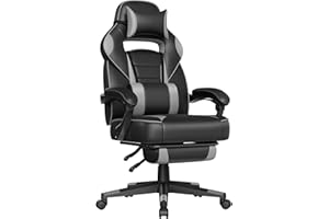 SONGMICS Fauteuil de Bureau, Chaise Gaming, RÉglable, Repose-pieds TÉlescopique, MÉcanisme À Bascule, Appui-tÊte, Support Lombaire, Charge 150 kg, Noir d'Encre et Gris Tourterelle OBG073B03