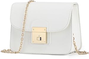 BAICLES PU-Leder Quadratische Tasche Damen Klein Handtasche Damen Umhängetasche Damen Leder mit Kettenhenkel Crossbody Bag Damen Leder Clutch Kettentasche Schultertasche Damen Leder Klein(Weiß)
