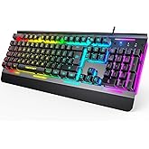 TECKNET RGB Gaming Keyboard UK Layout, USB Wired Computer Keyboard with 15-Zone RGB Illumination, All-Metal Panel, 25 Anti-gh