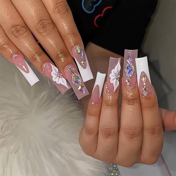 Brishow French Nails Mit Gelb-Blumen-Design – 24 Stück, Ballerina-Form, Wiederverwendbar & Einfach Aufzukleben