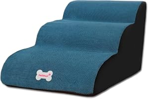 Galatée Pet Stairs, Washable & Zippered Cover Removable Pet Ramp, High Density Sponge Dog Stairs(3 Tiers Pet Stair, Blue)