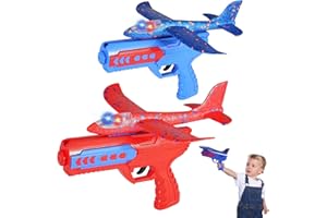 Uennm Avion Juguete Niños,Lanzador de Aviones con Pistola de Tiro, Avión Volador Planeador Espuma con Luces led, Aviones de Juguete Regalos de Deportes al Aire Libre para Niños y Niñas (4PCS)